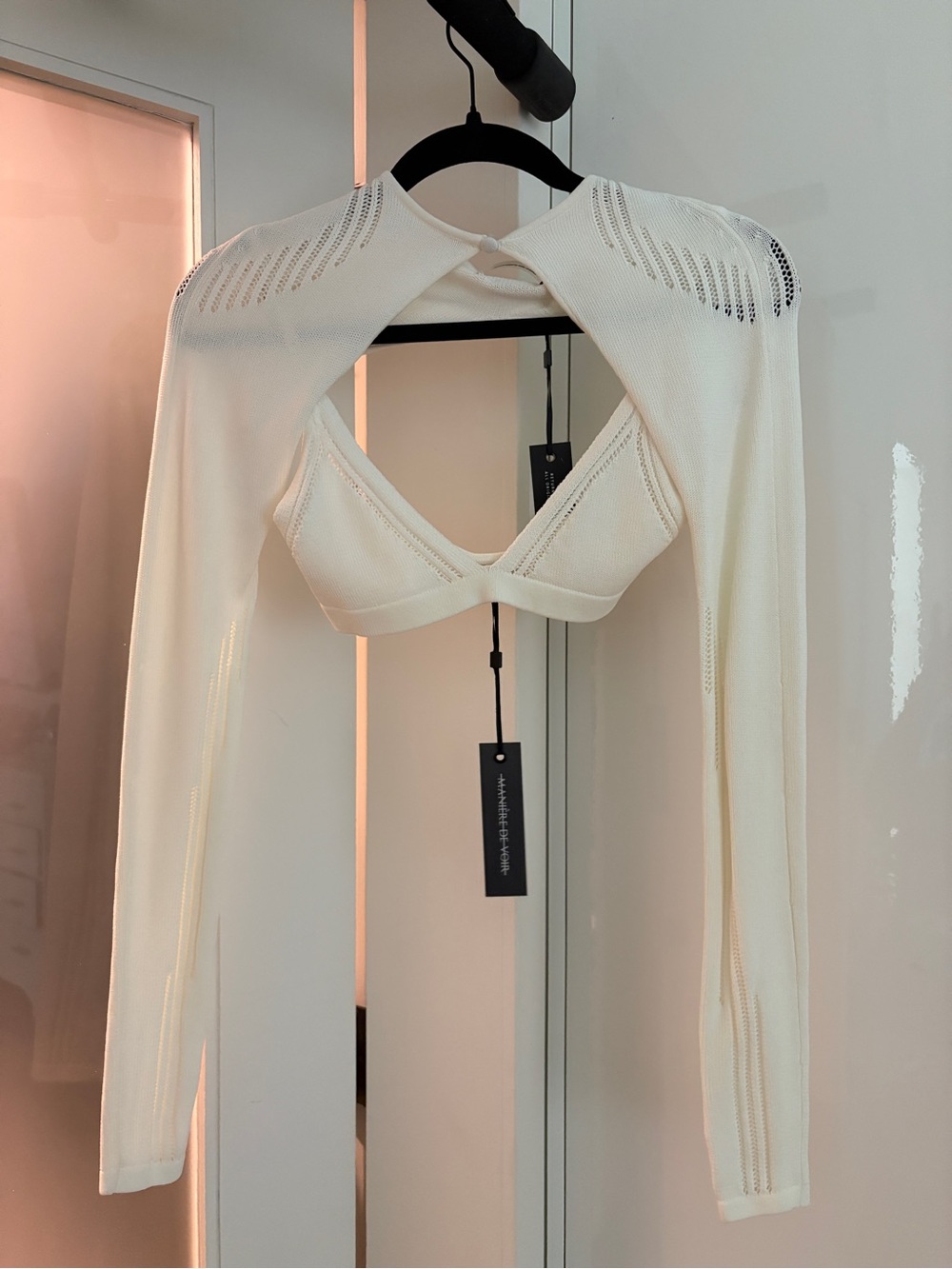 Maniere De Voir Ivory Knit Long-Sleeve shrug with detachable bralette top